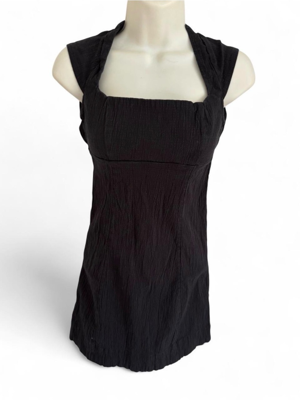 FREE PEOPLE “The Mini Dress” Black Square Neck Sleeveless Tunic Top